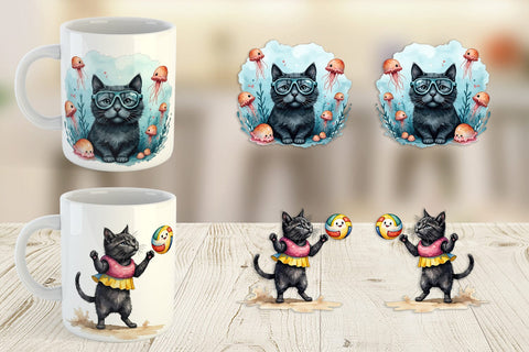 Mug Wrap Cool Cat Summerween Sublimation artnoy 