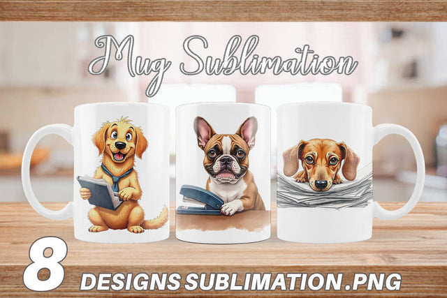 Mug Wrap Corporate Canines Sarcastic Office Dog Watercolors Sublimation artnoy 
