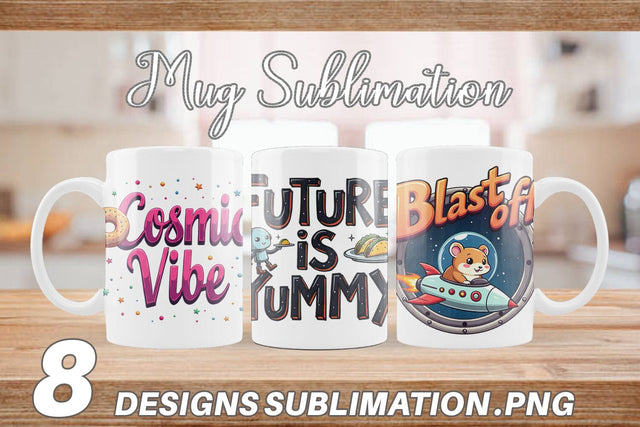Mug Wrap Cosmic Cravings 80s Retro Kawaii Space Quotes Sublimation artnoy 