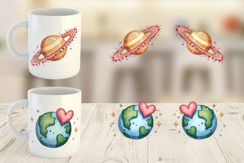 Mug Wrap Cosmic Love Celestial Valentine Watercolor Art Sublimation artnoy 