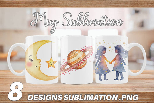 Mug Wrap Cosmic Love Celestial Valentine Watercolor Art Sublimation artnoy 
