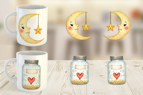 Mug Wrap Cosmic Love Celestial Valentine Watercolor Art Sublimation artnoy 