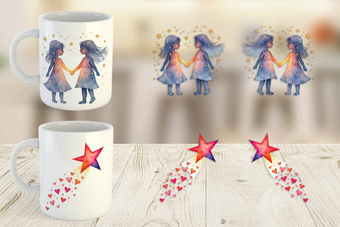 Mug Wrap Cosmic Love Celestial Valentine Watercolor Art Sublimation artnoy 