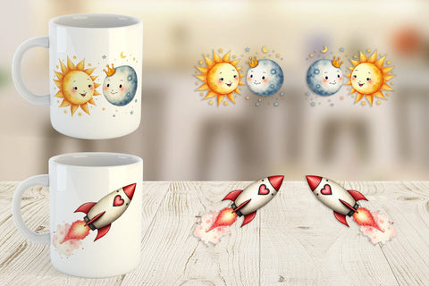 Mug Wrap Cosmic Love Celestial Valentine Watercolor Art Sublimation artnoy 