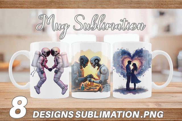 Mug Wrap Cosmic Lovers Retro-Futuristic Romance Sublimation artnoy 