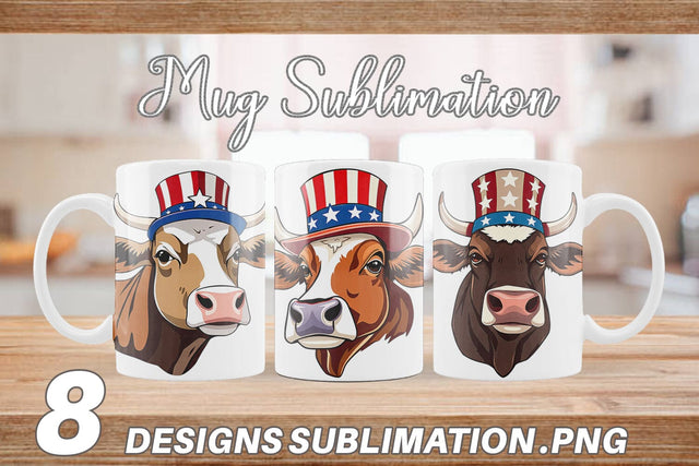 Mug Wrap Cow Patriotic Sublimation artnoy 