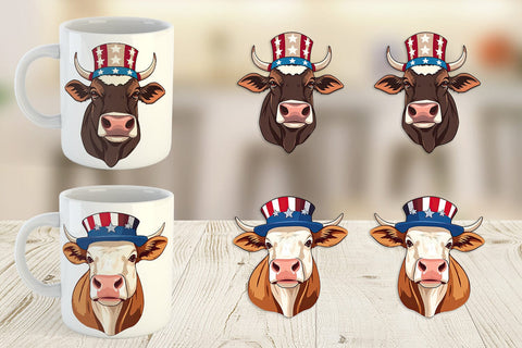 Mug Wrap Cow Patriotic Sublimation artnoy 