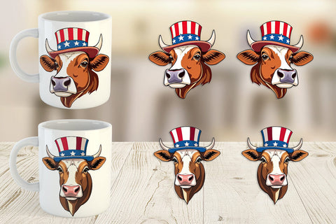 Mug Wrap Cow Patriotic Sublimation artnoy 