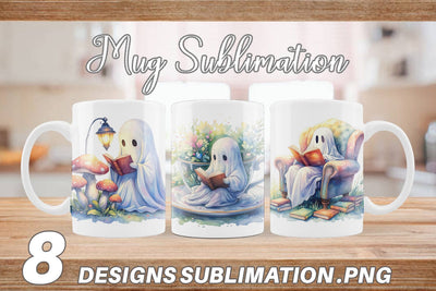 Mug Wrap Cozy Bookworm Ghost Sublimation artnoy 