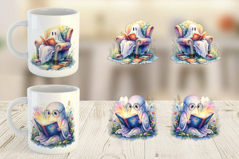 Mug Wrap Cozy Bookworm Ghost Sublimation artnoy 