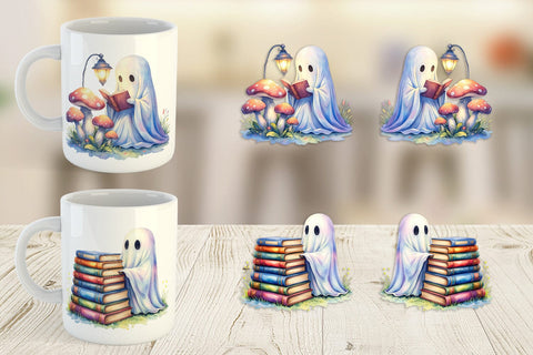 Mug Wrap Cozy Bookworm Ghost Sublimation artnoy 