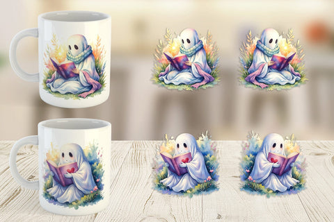 Mug Wrap Cozy Bookworm Ghost Sublimation artnoy 