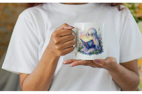 Mug Wrap Cozy Bookworm Ghost Sublimation artnoy 