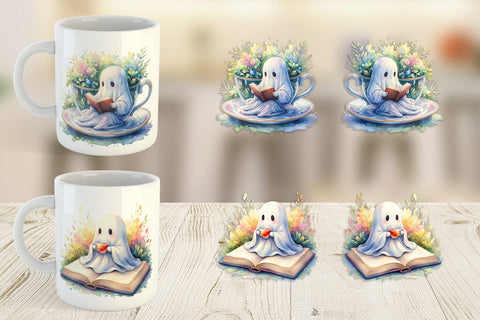 Mug Wrap Cozy Bookworm Ghost Sublimation artnoy 