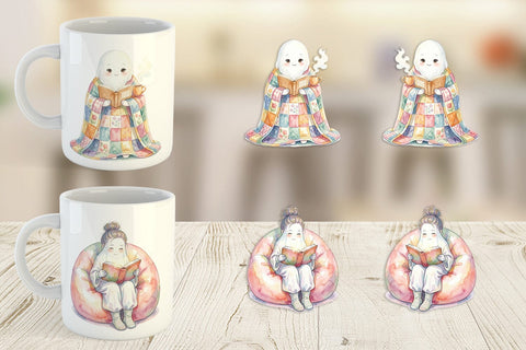 Mug Wrap Cozy Bookworm Mom Ghost Sublimation artnoy 
