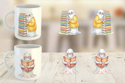 Mug Wrap Cozy Bookworm Mom Ghost Sublimation artnoy 