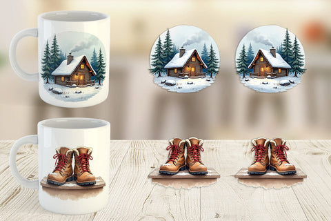Mug Wrap Cozy Cabin and Winter Forest Sublimation artnoy 