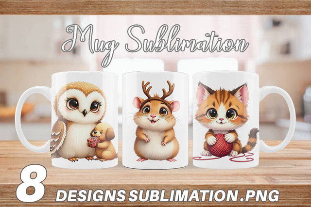 Mug Wrap Cozy Christmas Pets Vintage Watercolor Companions Sublimation artnoy 