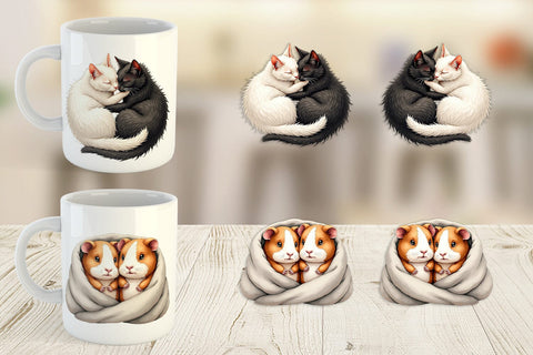 Mug Wrap Cozy Critters & Cuddles Watercolor Sublimation artnoy 
