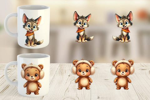 Mug Wrap Cozy Critters Watercolor Wonderland Sublimation artnoy 