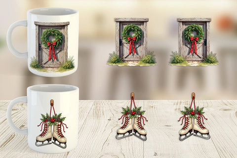 Mug Wrap Cozy Farmhouse Christmas Decor Watercolor Sublimation artnoy 