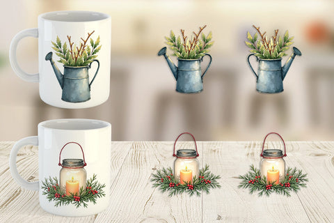 Mug Wrap Cozy Farmhouse Christmas Decor Watercolor Sublimation artnoy 