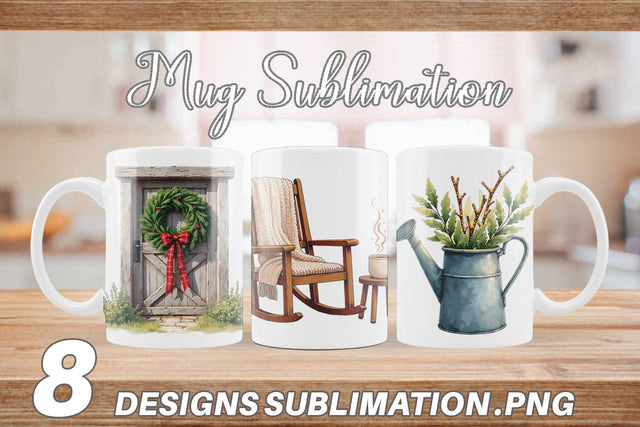 Mug Wrap Cozy Farmhouse Christmas Decor Watercolor Sublimation artnoy 