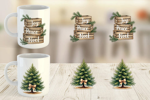 Mug Wrap Cozy Farmhouse Christmas Decor Watercolor Sublimation artnoy 