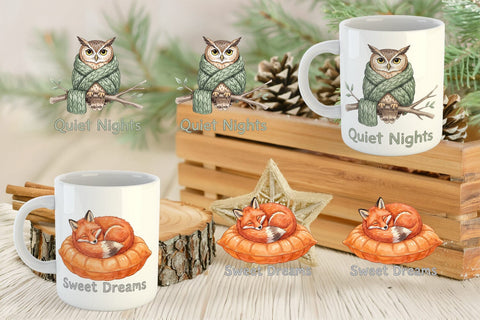 Mug Wrap Cozy Knitwear Woodland Friends Watercolor Sublimation artnoy 