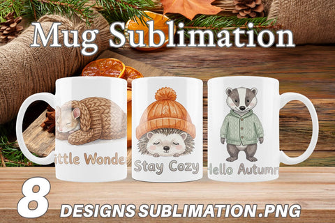 Mug Wrap Cozy Knitwear Woodland Friends Watercolor Sublimation artnoy 
