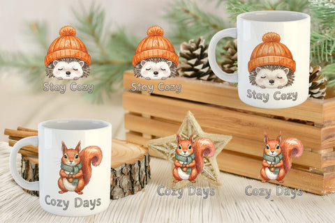 Mug Wrap Cozy Knitwear Woodland Friends Watercolor Sublimation artnoy 