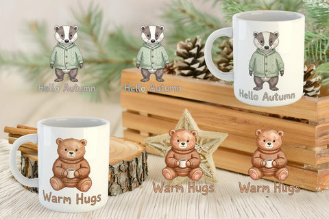 Mug Wrap Cozy Knitwear Woodland Friends Watercolor Sublimation artnoy 