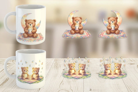 Mug Wrap Cozy Night Teddy Bear Picnic Sublimation artnoy 