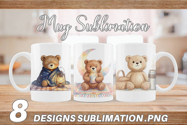 Mug Wrap Cozy Night Teddy Bear Picnic Sublimation artnoy 