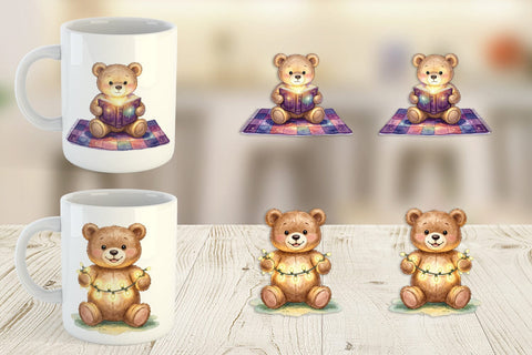 Mug Wrap Cozy Night Teddy Bear Picnic Sublimation artnoy 