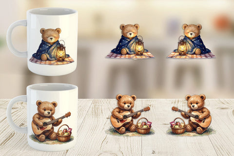 Mug Wrap Cozy Night Teddy Bear Picnic Sublimation artnoy 