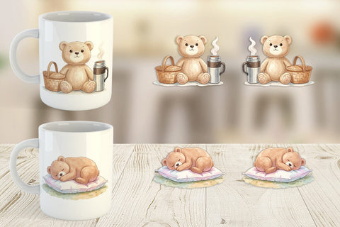 Mug Wrap Cozy Night Teddy Bear Picnic Sublimation artnoy 