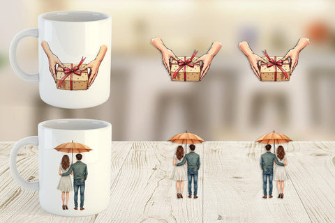 Mug Wrap Cozy Valentine Moments Watercolor Illustrations Sublimation artnoy 