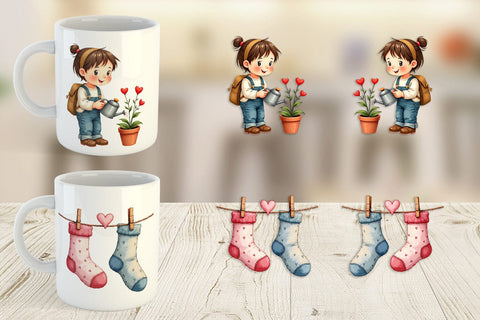 Mug Wrap Cozy Valentine Moments Watercolor Illustrations Sublimation artnoy 