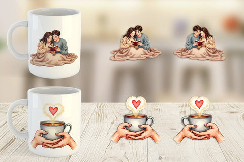 Mug Wrap Cozy Valentine Moments Watercolor Illustrations Sublimation artnoy 