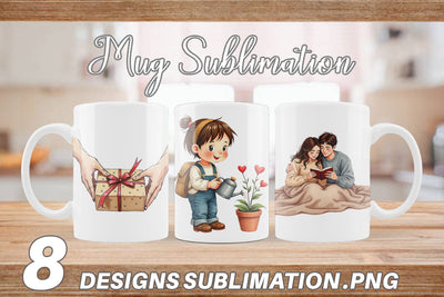 Mug Wrap Cozy Valentine Moments Watercolor Illustrations Sublimation artnoy 