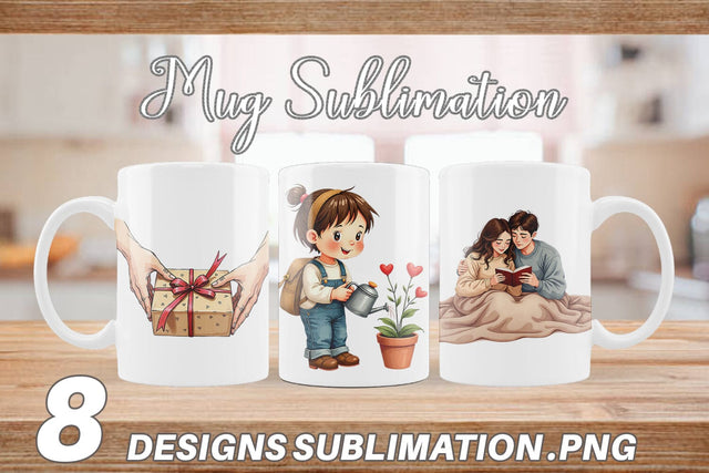 Mug Wrap Cozy Valentine Moments Watercolor Illustrations Sublimation artnoy 