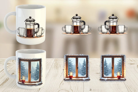 Mug Wrap Cozy Winter Cafe Watercolor Sublimation artnoy 