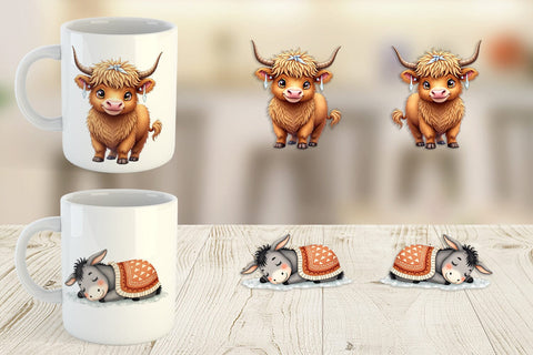 Mug Wrap Cozy Winter Farm Friends Watercolor Sublimation artnoy 