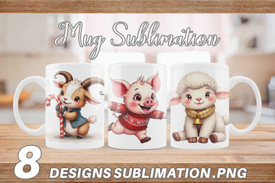Mug Wrap Cozy Winter Farm Friends Watercolor Sublimation artnoy 