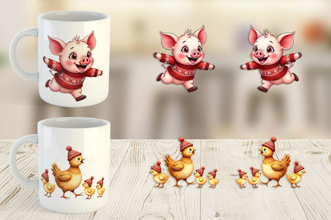 Mug Wrap Cozy Winter Farm Friends Watercolor Sublimation artnoy 