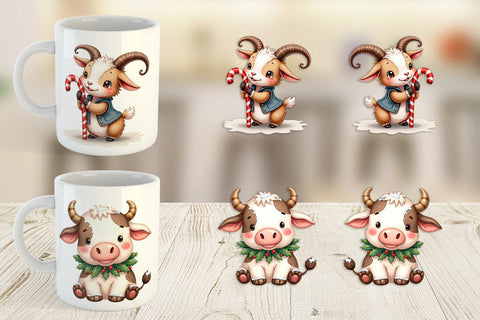 Mug Wrap Cozy Winter Farm Friends Watercolor Sublimation artnoy 