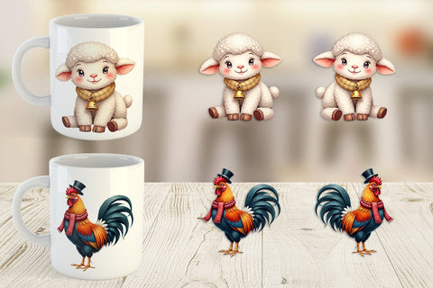 Mug Wrap Cozy Winter Farm Friends Watercolor Sublimation artnoy 