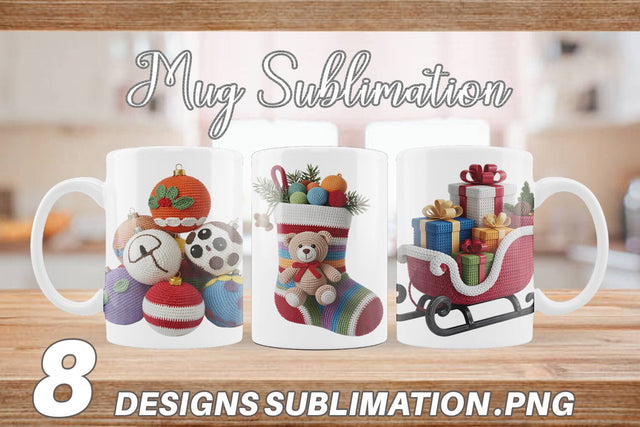 Mug Wrap Crochet Christmas Sublimation artnoy 