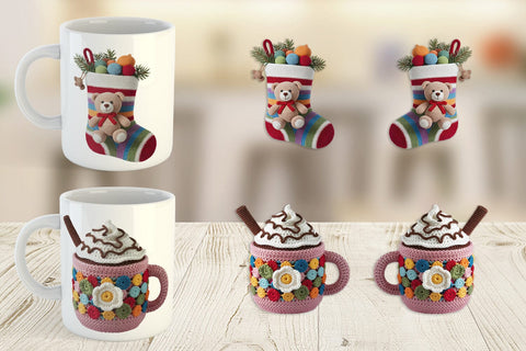 Mug Wrap Crochet Christmas Sublimation artnoy 